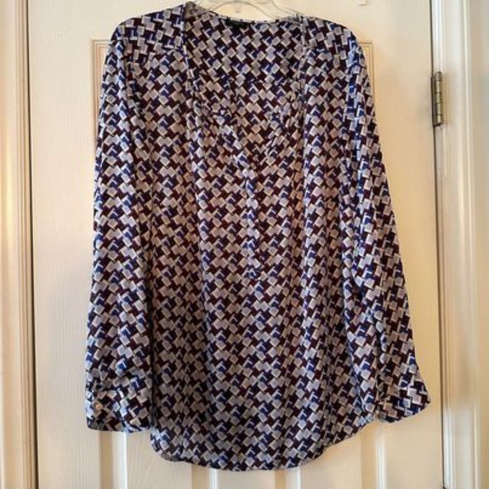 💜 Talbots Blouse – 2X Purple Geometric Print, Elegant & Flowy!